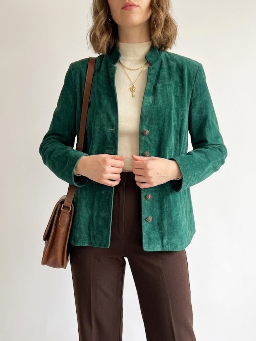 Vintage Coldwater Creek Forest Green Suede Leather Jacket Large Petite